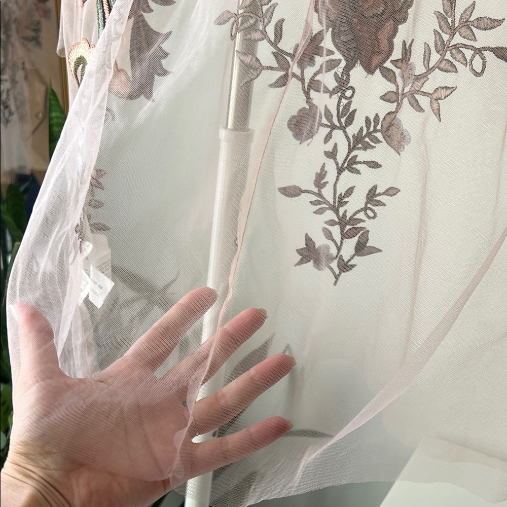 Zara Sheer Floral Embroidered Blouse - Pink and green S - Picture 10 of 10